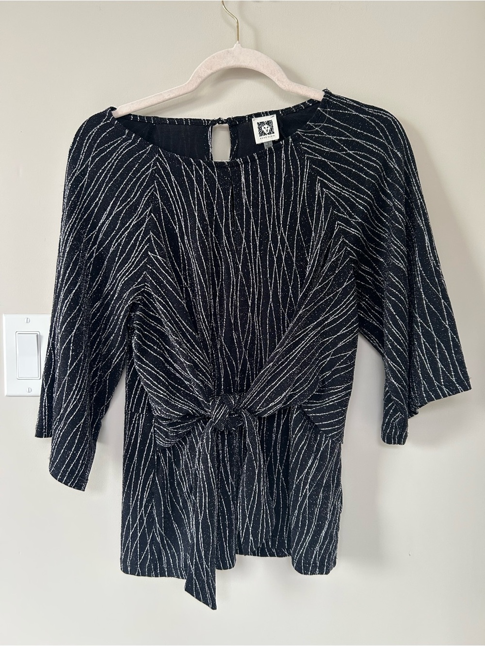 Anne Klein Metallic Black Tie-Front Women's Top